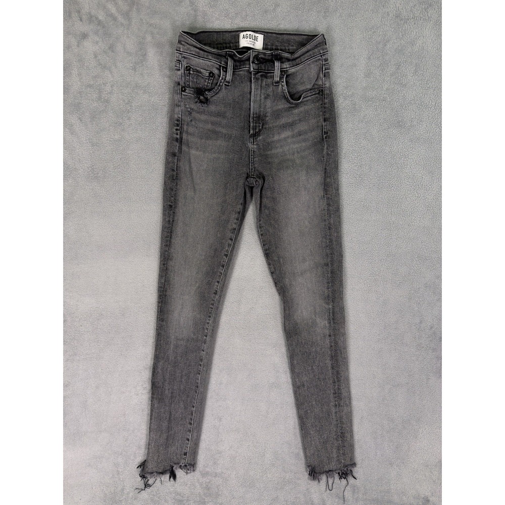 Agolde Jeans Womens 24 Black Denim High Rise Skinny Skin Distressed Frayed